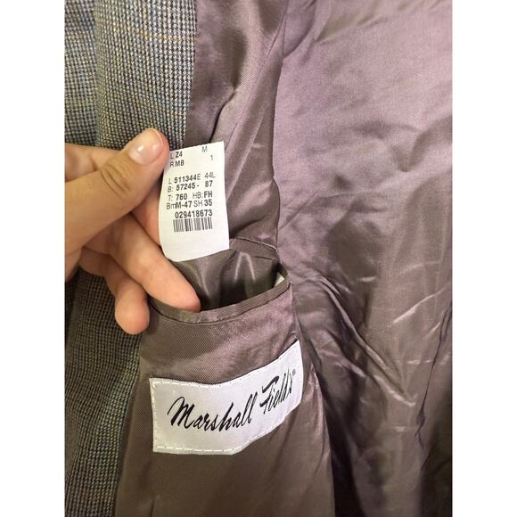 Lauren Ralph Mens 44L Blazer Sport Coat Gray Check Silk Wool 2 Button Jacket - Picture 3 of 9